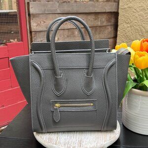 AINIFEEL Smiley Luggage Top Handle Bag Pebbled Leather Grey Structured New